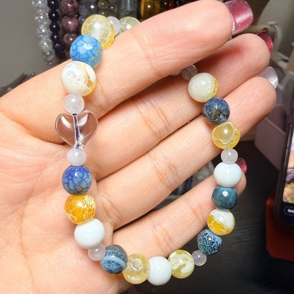 Blue & Yellow Dragon Vein Agate Moonstone Bracelet 8mm - Picture 4 of 4